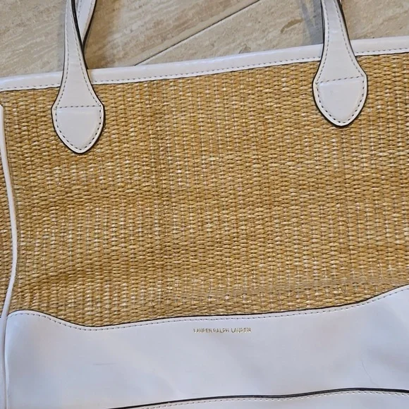 Lauren Ralph Lauren Vintage White/Tan Straw-like Shoulder Bag - Picture 10 of 16